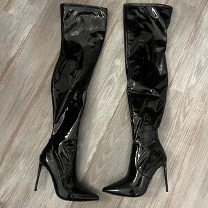 Steve Madden Shiny Black Over-the-Knee Boots